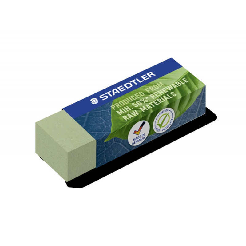 Gomme staedtler sans latex 65x23x13mm compose a 56% de materiaux naturels et renouvelables coloris vert