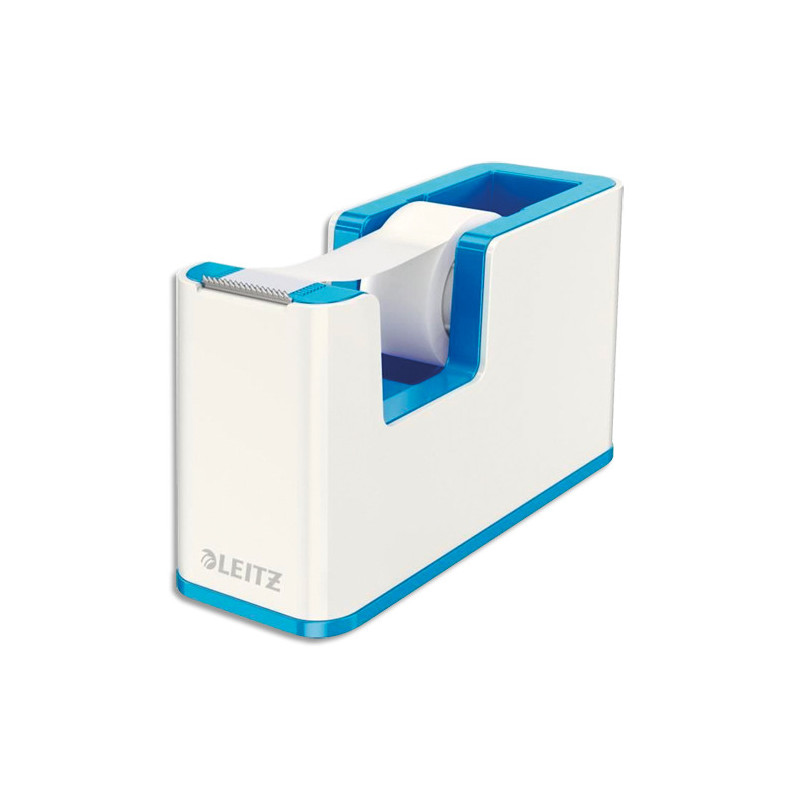 LEITZ Dévidoir Dual Blanc Bleu métallisé livré avec ruban adhésif transparent L5,1 x H7,6 x P12,6 cm