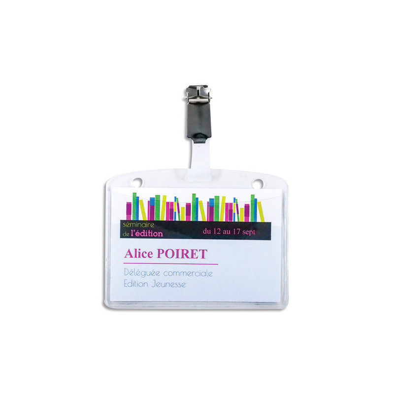 AVERY Boîte de 25 porte-badges à clip métal 60 x 90 mm + 32 inserts imprimables