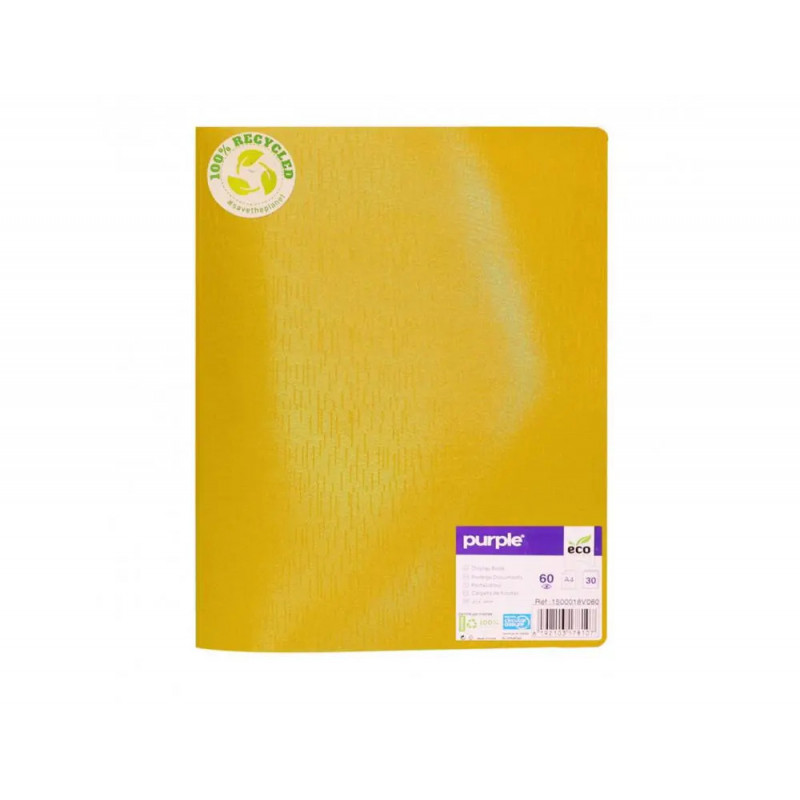Protege-documents office plast eco green recycle 60 vues qualite pp 40 microns graine coloris jaune