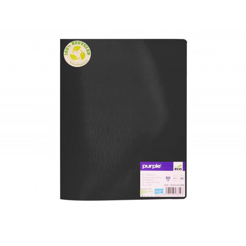 Protege-documents office plast eco green recycle 60 vues qualite pp 40 microns graine coloris noir