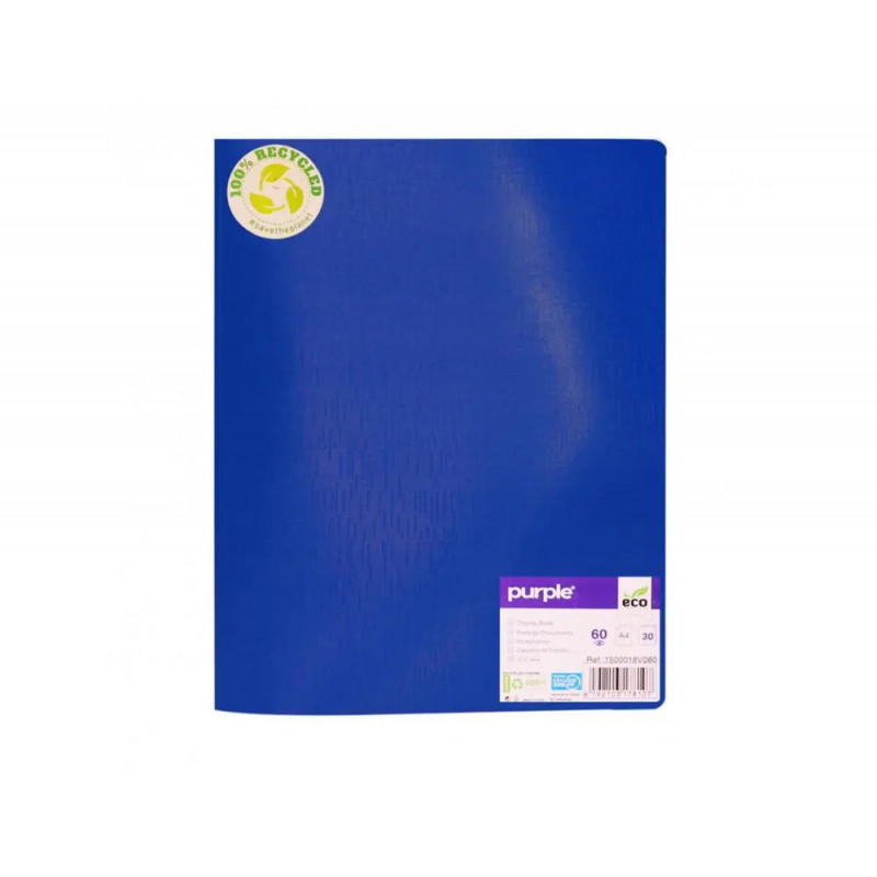 Protege-documents office plast eco green recycle 60 vues qualite pp 40 microns graine coloris bleu
