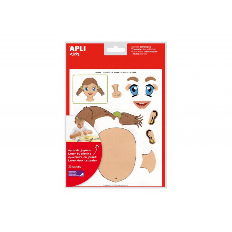 Gommette apli agipa repositionnable visage fille garçon dès 3 ans pochette 12f 144 unités