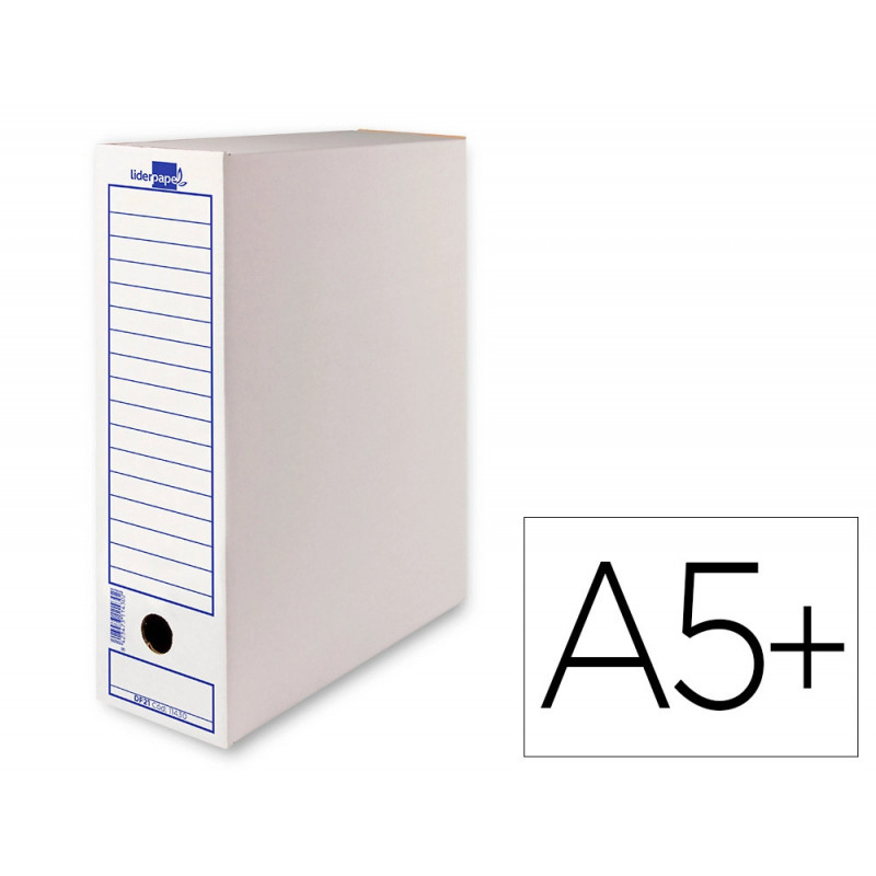 Boite a archives liderpapel carton recycle 325g/m2 dos 105mm 278x105x213mm coloris blanc