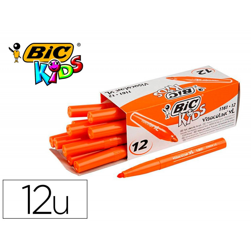 Feutre bic kids visacolor xl encre lavable pointe large bloquee coloris orange