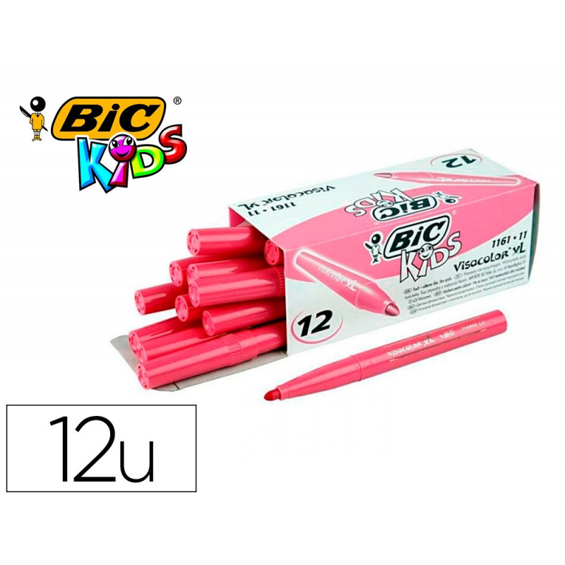 Feutre bic kids visacolor xl encre lavable pointe large bloquee coloris rose