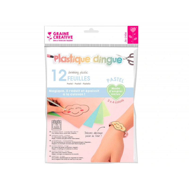 Plastique dingue graine creative 262x200mm coloris pastel assortis lot 12 feuilles