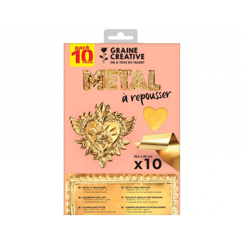 Metal a repousser graine creative 185x290mm coloris or/or pack 10 feuilles
