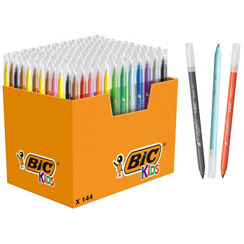 Feutre coloriage bic kids kid couleur pointe moyenne encre lavable coloris assortis classpack 144 unites