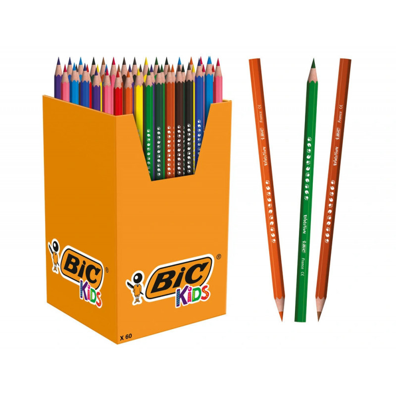 Crayon couleur bic kids evolution coloris assortis etui carton 60 unites