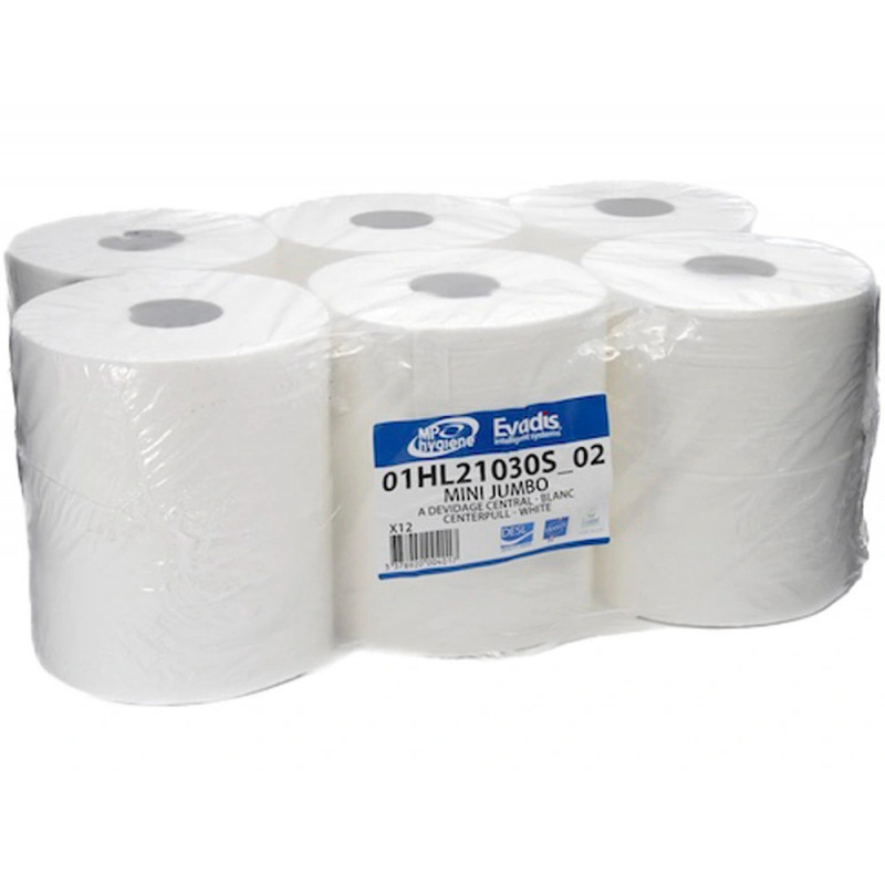 Papier hygienique coldis jumbo devidage central rouleau 210m 2 plis pure ouate blanche paquet 12