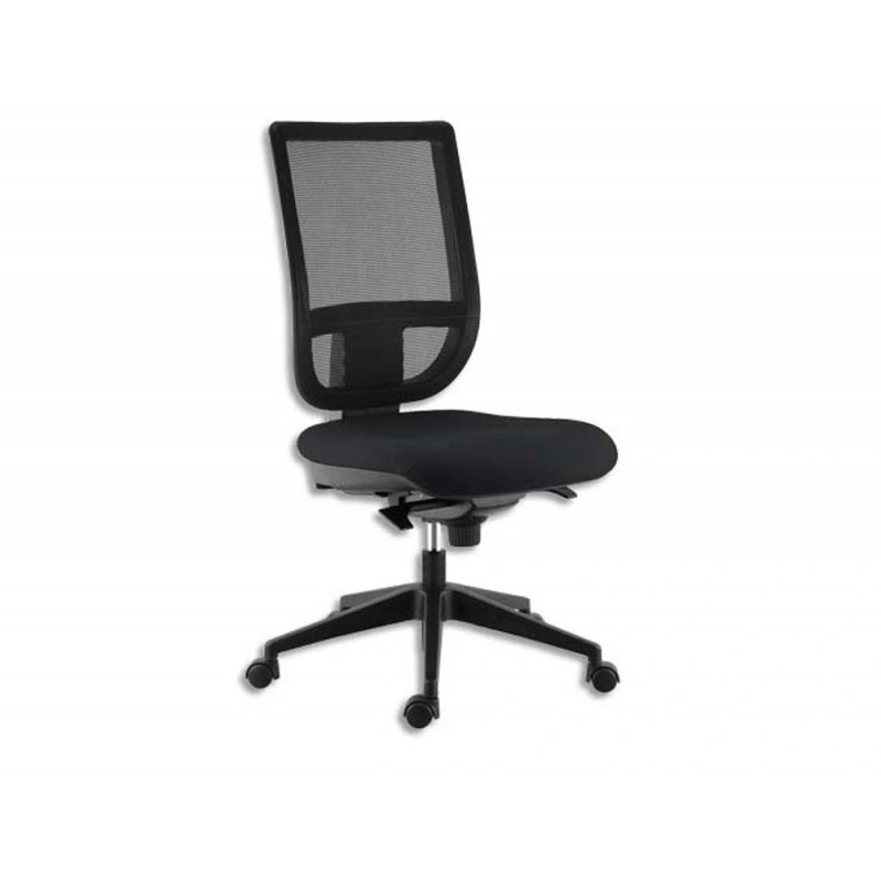 Siège tertio dossier résille assise tissu noir mécanisme synchrone piètement nylon sans accoudoirs