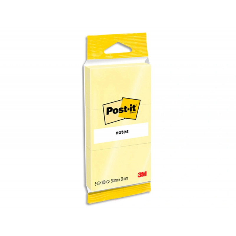 Notes post-it jaunes 3,8 x 5,1 cm sachet 3 blocs