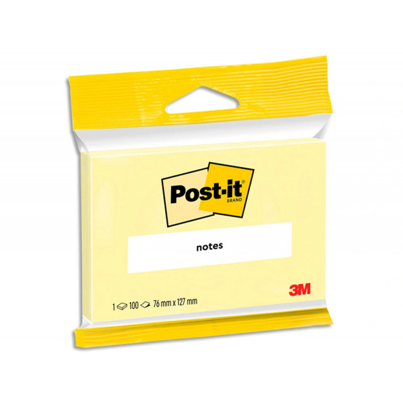 Bloc-notes post-it repositionnable 7,6x12,7cm 100 feuilles coloris jaune sachet pegboardable 1 bloc