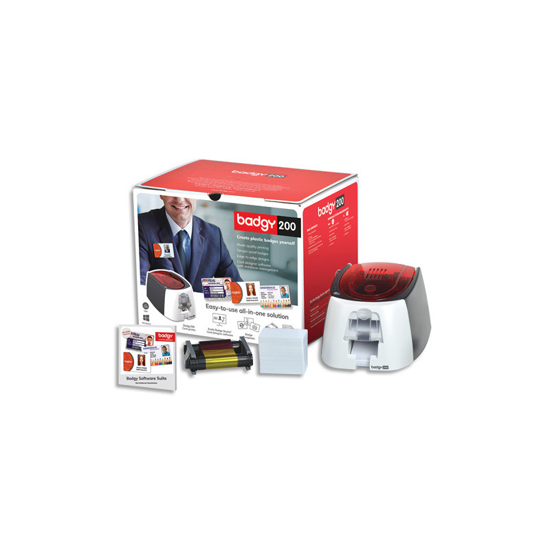 EVOLIS Badgy Imprim Badgy200+1 rub coul 100 imp+100 cartes PVC épaisses+logiciel Badge Studio+ B22U0000RS