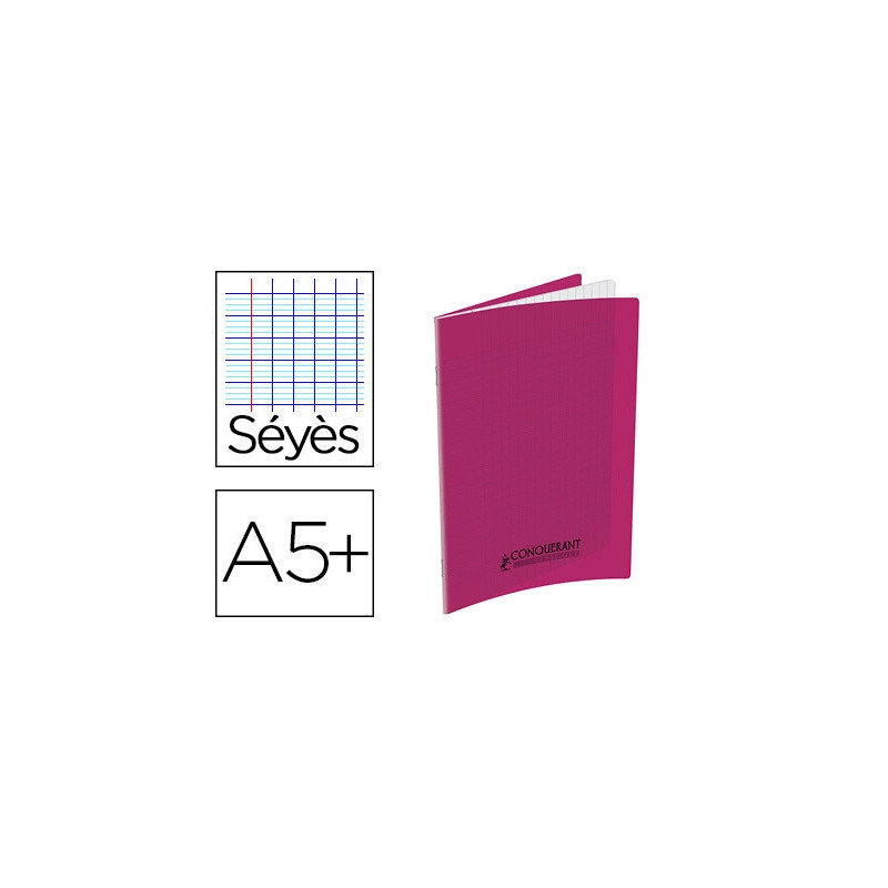 Cahier pique conquerant classique couverture polypropylene rigide transparente a5+ 17x22cm48 pages 90g seyes rose