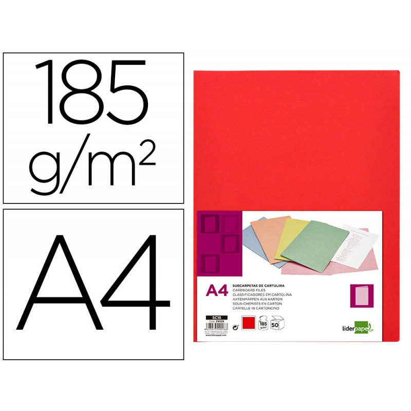 Chemise liderpapel papier cartonne 180g 310x230mm document a4 210x297mm coloris pastel rouge intense