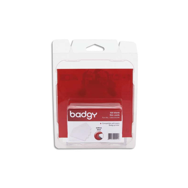EVOLIS Badgy Lot 100 de cartes PVC fines (20mil - 0,50mm) CBGC0020W