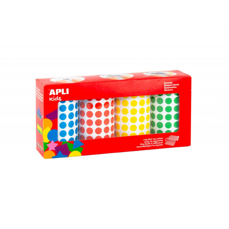Gommette apli forme ronde diam. 10,5mm coloris assortis pack 4 rouleaux 20768 unites