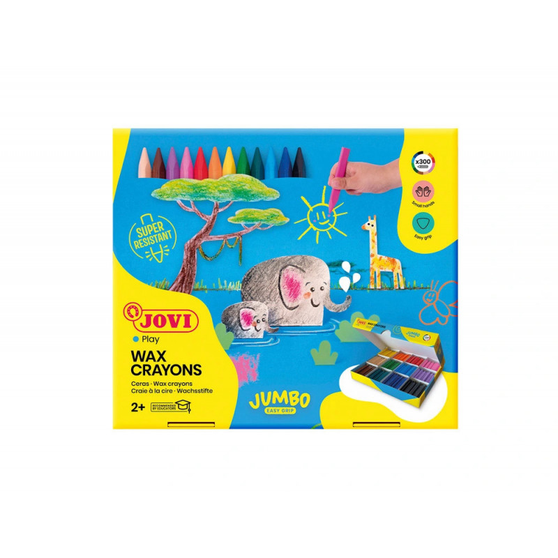 Crayon cire jovi jumbo easy grip coloris assortis boite 300 unites