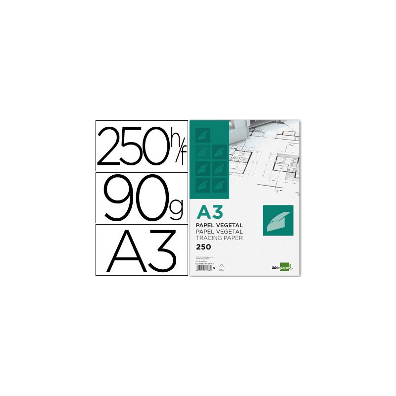 Papier végétal liderpapel calque haute transparence surface régulière satinée 90g/m2 a3 297x420mm