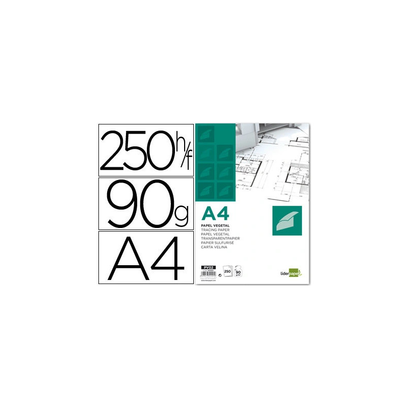 Papier végétal liderpapel calque haute transparence surface régulière satinée 90g/m2 a4 210x297mm