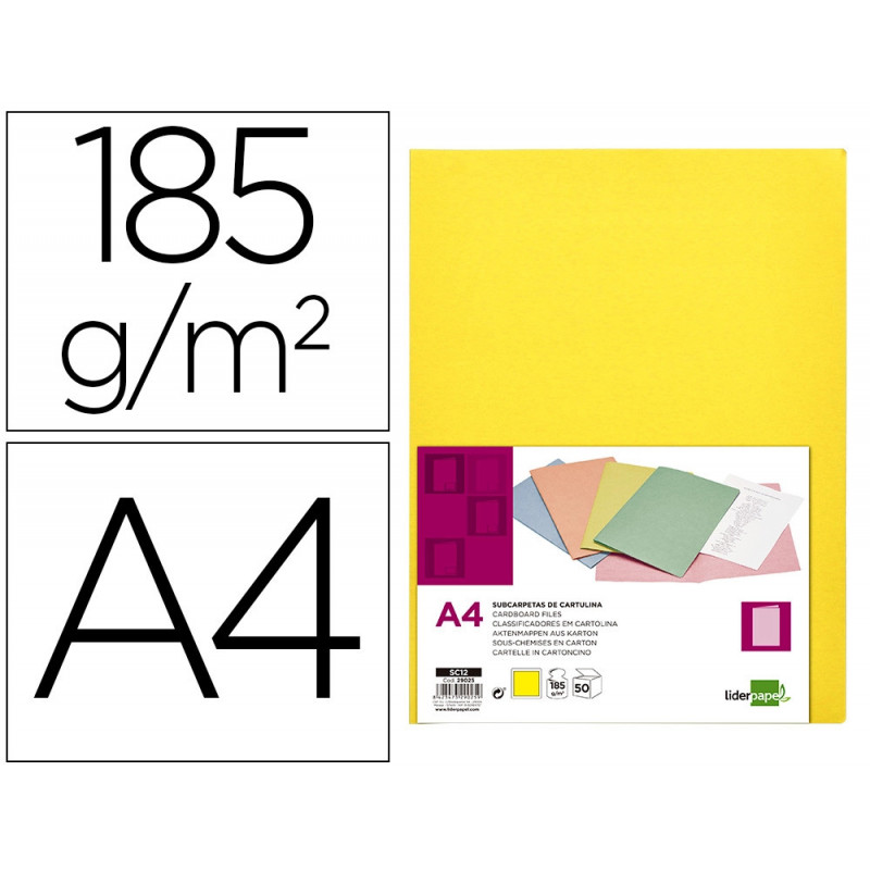 Chemise liderpapel papier cartonne 180g 310x230mm document a4 210x297mm coloris pastel jaune intense