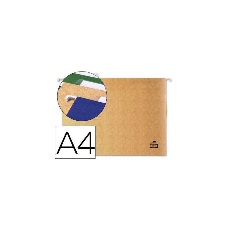 Dossier suspendu liderpapel papier cartonné kraft 230g a4 tiroir viseur supérieur 90mm fond v baguette métallique