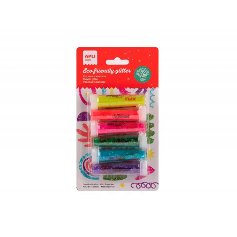 Paillette apli fluo biodegradable pot 6g coloris assortis pack 6 unites