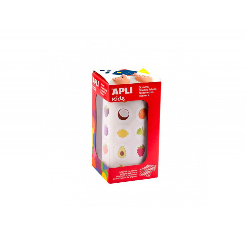 Gommette apli modele fruits ronde diam. 20mm rouleau 900 unites
