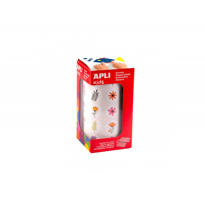 Gommette apli modele fleurs ronde diam. 20mm rouleau 900 unites