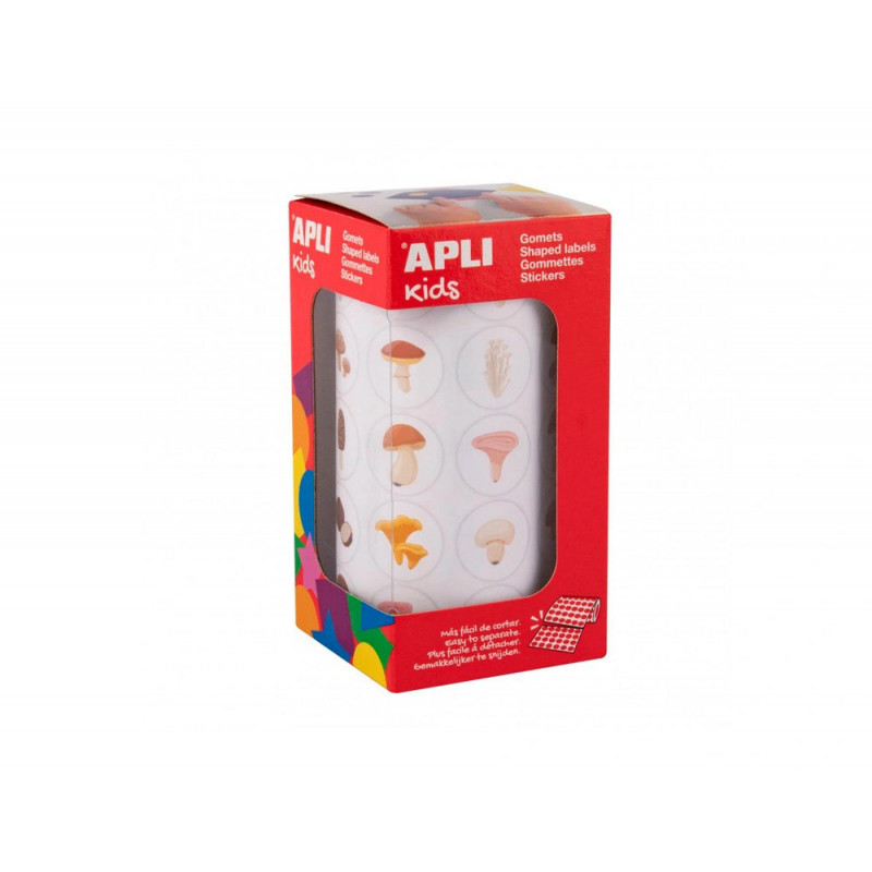 Gommette apli modele champignons ronde diam. 20mm rouleau 900 unites