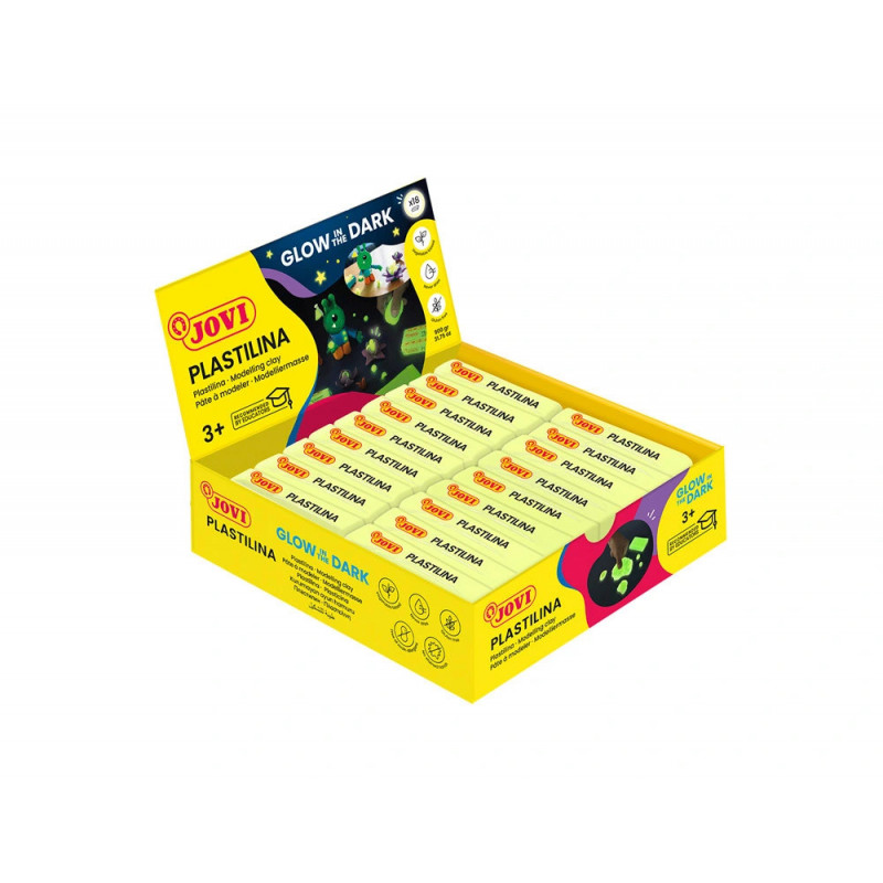 Pate a modeler jovi plastilina couleur glow in the dark barre 50g boite 18 unites