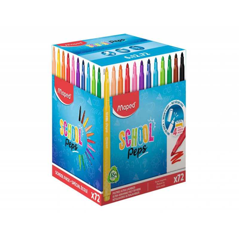 Feutre maped school peps 2.0 pointe moyenne coloris assortis school pack 72 unites