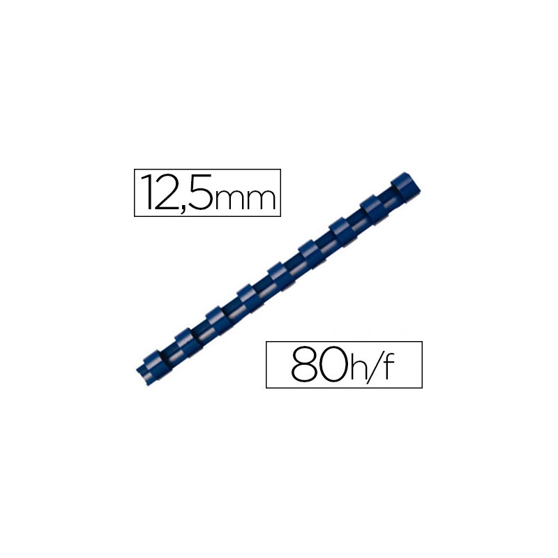 Anneau plastique à relier fellowes dos rond capacité 80f 12,5mm diamètre 300mm longueur coloris bleu boîte 100 unités