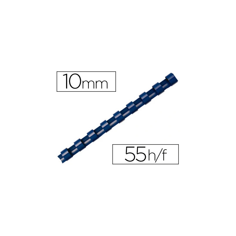 Anneau plastique à relier fellowes dos rond capacité 55f 10mm diamètre 300mm longueur coloris bleu boîte 100 unités