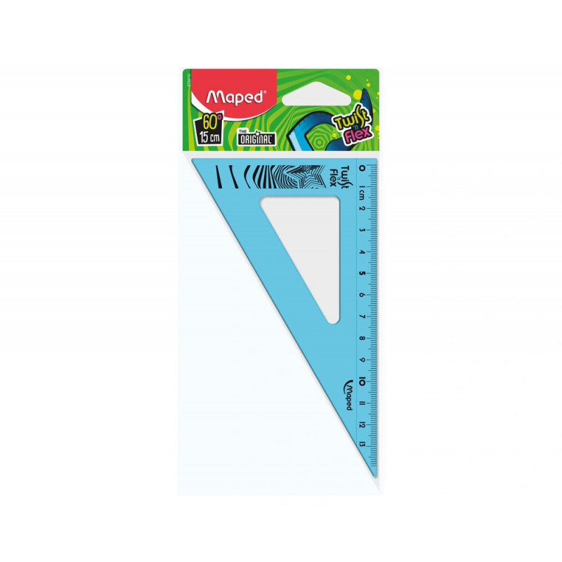 Équerre maped twist'n'flex 60 degrés 15cm graduée souple incassable ludique 3 coloris assortis bleu vert rose