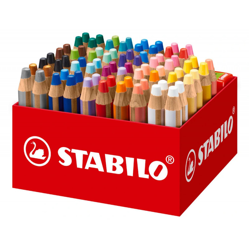 Crayon couleur stabilo woody multi-talent 3 en 1 maxi schoolpack carton 76 unites + 4 taille-crayons