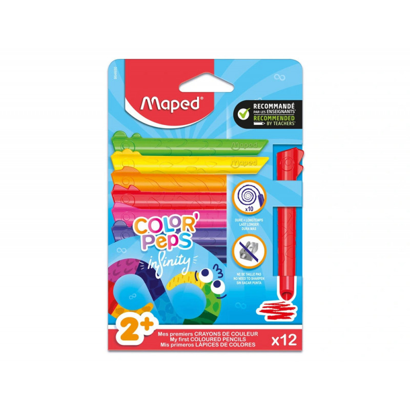 Crayon couleur maped color'peps infinity kidy coloris assortis pochette carton 12 unites