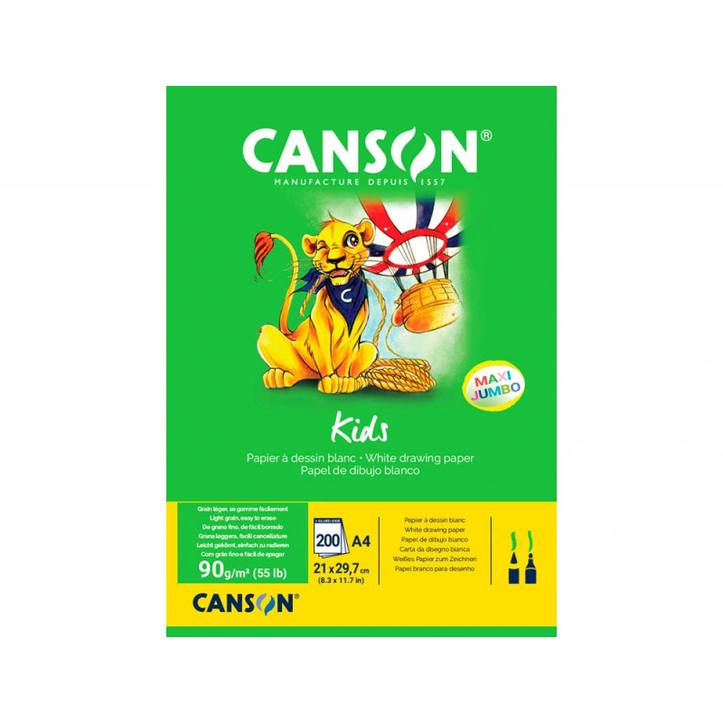 Bloc papier canson kids drawing 210x297mm 200 feuilles 90g coloris blanc