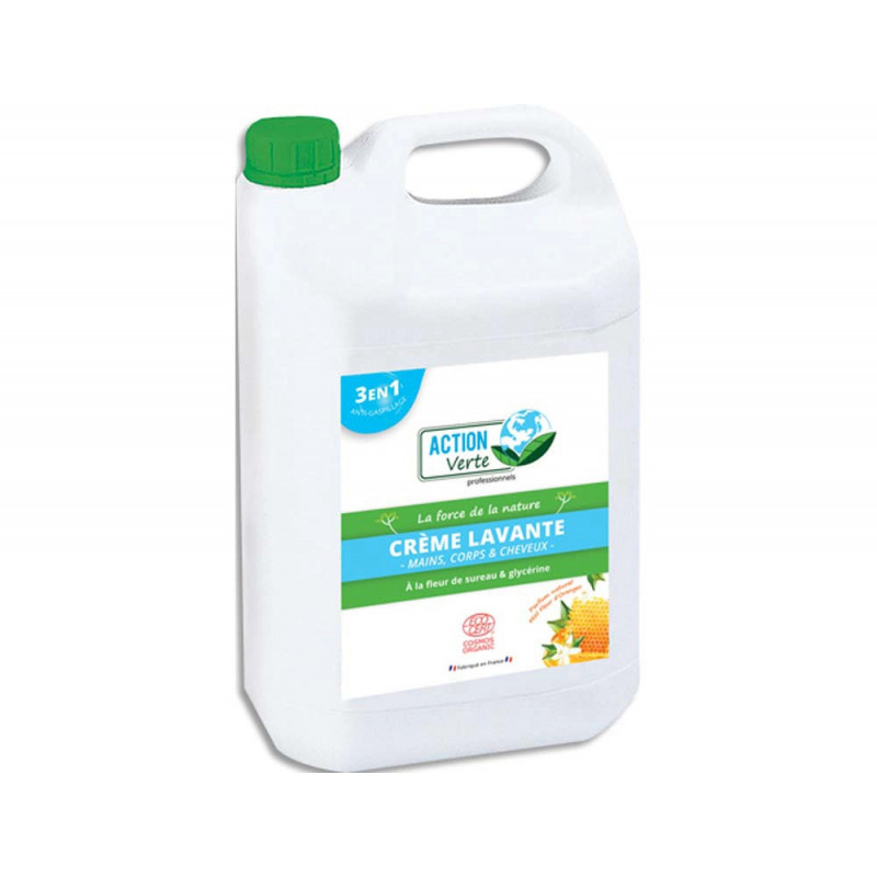 Gel lavant mains corps cheveux action verte ecolabel parfum miel fleur d oranger bidon 5 l