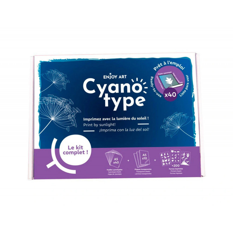 Atelier cyanotype enjoy art pret l'emploi maxi pack 40 feuilles a5 + 10 plaques a5 + 210 motifs imprimes