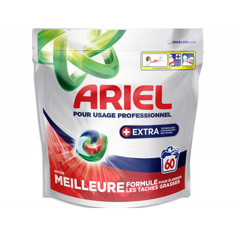 Lessive ariel pods professionnelle 3 en 1 ultra détachant sachet 60 doses