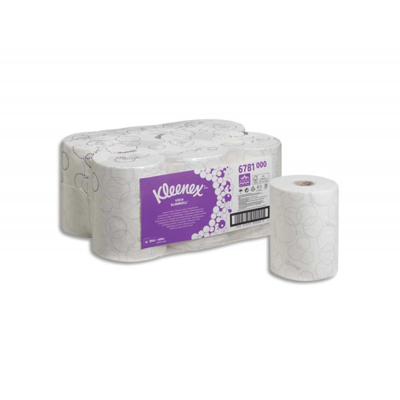 Essuie-mains kleenex slimroll blanc 2 plis longueur 100 m lot 6 pour aquarius