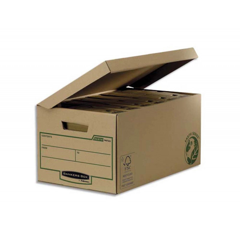 Conteneur bankers box earth series carton recyclé kraft brun montage manuel