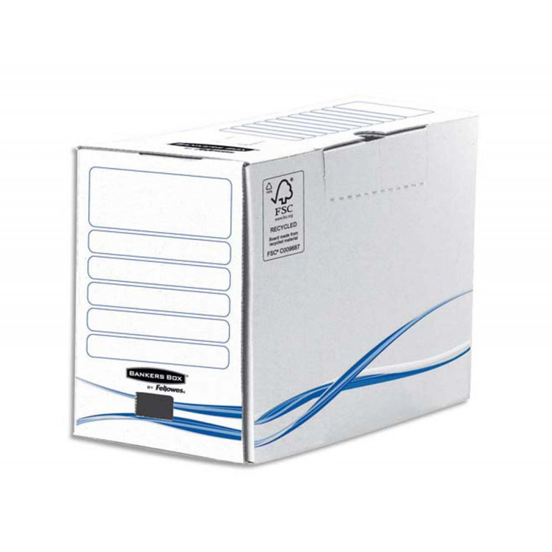 Boîte archives bankers box basique carton blanc bleu dos 20 cm montage manuel