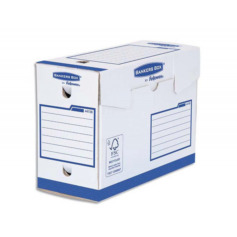 Boîte archives bankers box heavy duty carton blanc bleu dos 20 cm montage manuel
