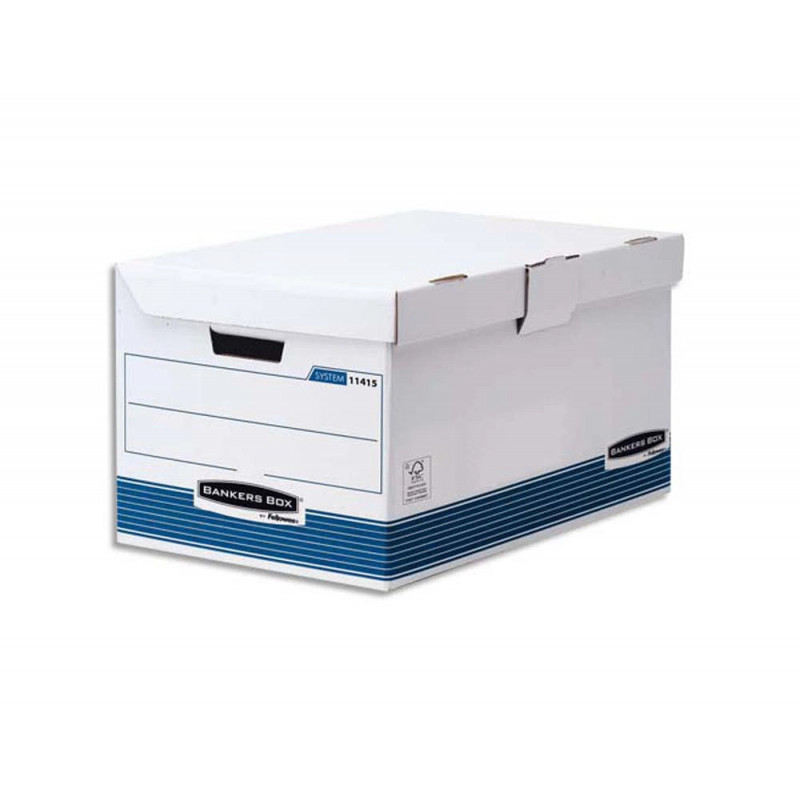 Conteneur bankers box system ouverture dessus carton recyclé blanc bleu montage automatique