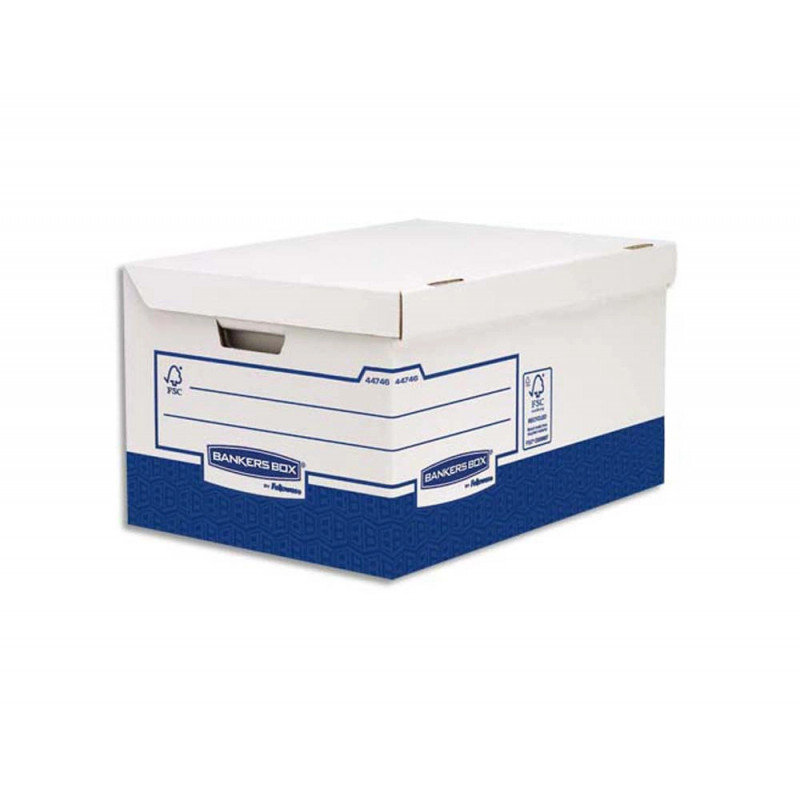 Conteneur bankers box heavy duty maxi carton blanc bleu montage manuel