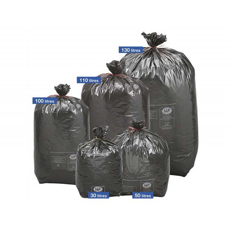 Sacs poubelles 50 l renforces noir 22 microns nfe boite de 500